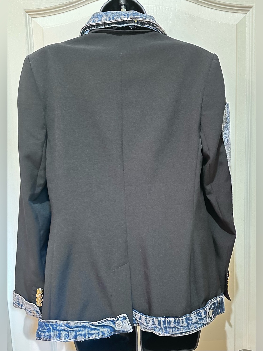Upcycled Black Double-Breasted denim accent Blazer size S - Picture 3 of 3